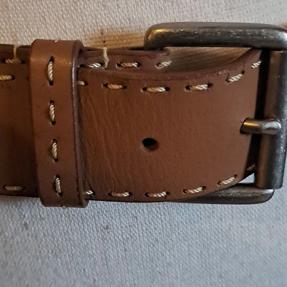 Ann Klein Women Brown Leather Belt with Stitching Size M Boho Western Cowgirl - Picture 6 of 8
